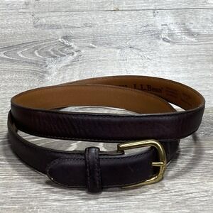LL Bean Chino Belt Mens 42 Full Grain Leather Brass Buckle Made USA Classic
